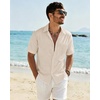 J.VER Mens Linen Textured Shirt 100% Cotton Short Sleeve Button Down Shirts(Beige)