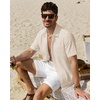 J.VER Mens Linen Textured Shirt 100% Cotton Short Sleeve Button Down Shirts(Beige)