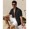 J.VER Mens Linen Textured Shirt 100% Cotton Short Sleeve Button Down Shirts(Black)