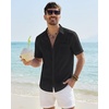 J.VER Mens Linen Textured Shirt 100% Cotton Short Sleeve Button Down Shirts(Black)