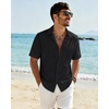 J.VER Mens Linen Textured Shirt 100% Cotton Short Sleeve Button Down Shirts(Black)