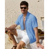 J.VER Mens Linen Textured Shirt 100% Cotton Short Sleeve Button Down Shirts(Blue)