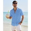 J.VER Mens Linen Textured Shirt 100% Cotton Short Sleeve Button Down Shirts(Blue)