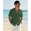 J.VER Mens Linen Textured Shirt 100% Cotton Short Sleeve Button Down Shirts(Green)
