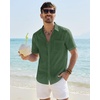 J.VER Mens Linen Textured Shirt 100% Cotton Short Sleeve Button Down Shirts(Green)