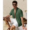 J.VER Mens Linen Textured Shirt 100% Cotton Short Sleeve Button Down Shirts(Green)