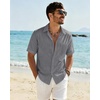 J.VER Mens Linen Textured Shirt 100% Cotton Short Sleeve Button Down Shirts(Grey)