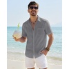 J.VER Mens Linen Textured Shirt 100% Cotton Short Sleeve Button Down Shirts(Grey)
