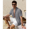 J.VER Mens Linen Textured Shirt 100% Cotton Short Sleeve Button Down Shirts(Grey)