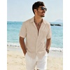 J.VER Mens Linen Textured Shirt 100% Cotton Short Sleeve Button Down Shirts(Khaki)