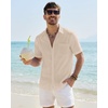 J.VER Mens Linen Textured Shirt 100% Cotton Short Sleeve Button Down Shirts(Khaki)