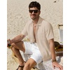 J.VER Mens Linen Textured Shirt 100% Cotton Short Sleeve Button Down Shirts(Khaki)
