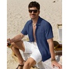 J.VER Mens Linen Textured Shirt 100% Cotton Short Sleeve Button Down Shirts(Navy Blue)