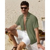 J.VER Mens Linen Textured Shirt 100% Cotton Short Sleeve Button Down Shirts(Olive Green)