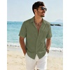 J.VER Mens Linen Textured Shirt 100% Cotton Short Sleeve Button Down Shirts(Olive Green)