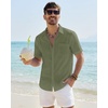J.VER Mens Linen Textured Shirt 100% Cotton Short Sleeve Button Down Shirts(Olive Green)