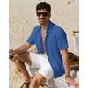 J.VER Mens Linen Textured Shirt 100% Cotton Short Sleeve Button Down Shirts(Royal Blue)
