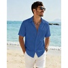J.VER Mens Linen Textured Shirt 100% Cotton Short Sleeve Button Down Shirts(Royal Blue)