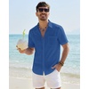 J.VER Mens Linen Textured Shirt 100% Cotton Short Sleeve Button Down Shirts(Royal Blue)