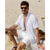 J.VER Mens Linen Textured Shirt 100% Cotton Short Sleeve Button Down Shirts(White)