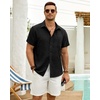 J.VER Mens Short Sleeve Linen Textured Shirts Casual Button Down Shirt(Black)