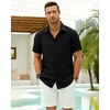 J.VER Mens Short Sleeve Linen Textured Shirts Casual Button Down Shirt(Black)