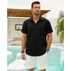 J.VER Mens Short Sleeve Linen Textured Shirts Casual Button Down Shirt(Black)