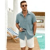 J.VER Mens Short Sleeve Linen Textured Shirts Casual Button Down Shirt(Blue Green)