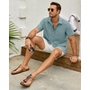 J.VER Mens Short Sleeve Linen Textured Shirts Casual Button Down Shirt(Blue Green)