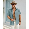 J.VER Mens Short Sleeve Linen Textured Shirts Casual Button Down Shirt(Blue Green)