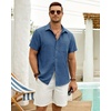 J.VER Mens Short Sleeve Linen Textured Shirts Casual Button Down Shirt(Dark Blue)
