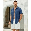J.VER Mens Short Sleeve Linen Textured Shirts Casual Button Down Shirt(Dark Blue)