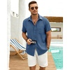 J.VER Mens Short Sleeve Linen Textured Shirts Casual Button Down Shirt(Dark Blue)