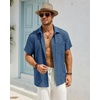 J.VER Mens Short Sleeve Linen Textured Shirts Casual Button Down Shirt(Dark Blue)