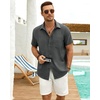 J.VER Mens Short Sleeve Linen Textured Shirts Casual Button Down Shirt(Dark Grey)