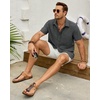 J.VER Mens Short Sleeve Linen Textured Shirts Casual Button Down Shirt(Dark Grey)