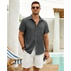 J.VER Mens Short Sleeve Linen Textured Shirts Casual Button Down Shirt(Dark Grey)