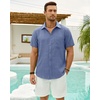 J.VER Mens Short Sleeve Linen Textured Shirts Casual Button Down Shirt(Denim Blue)