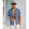 J.VER Mens Short Sleeve Linen Textured Shirts Casual Button Down Shirt(Denim Blue)