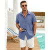J.VER Mens Short Sleeve Linen Textured Shirts Casual Button Down Shirt(Denim Blue)