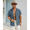 J.VER Mens Short Sleeve Linen Textured Shirts Casual Button Down Shirt(Dusty Blue)