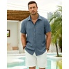 J.VER Mens Short Sleeve Linen Textured Shirts Casual Button Down Shirt(Dusty Blue)