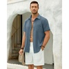 J.VER Mens Short Sleeve Linen Textured Shirts Casual Button Down Shirt(Dusty Blue)