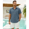 J.VER Mens Short Sleeve Linen Textured Shirts Casual Button Down Shirt(Dusty Blue)