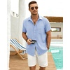 J.VER Mens Short Sleeve Linen Textured Shirts Casual Button Down Shirt(Light Blue)