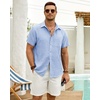 J.VER Mens Short Sleeve Linen Textured Shirts Casual Button Down Shirt(Light Blue)