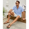 J.VER Mens Short Sleeve Linen Textured Shirts Casual Button Down Shirt(Light Blue)