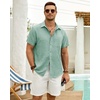 J.VER Mens Short Sleeve Linen Textured Shirts Casual Button Down Shirt(Mint Green)