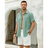 J.VER Mens Short Sleeve Linen Textured Shirts Casual Button Down Shirt(Mint Green)