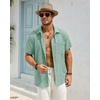 J.VER Mens Short Sleeve Linen Textured Shirts Casual Button Down Shirt(Mint Green)